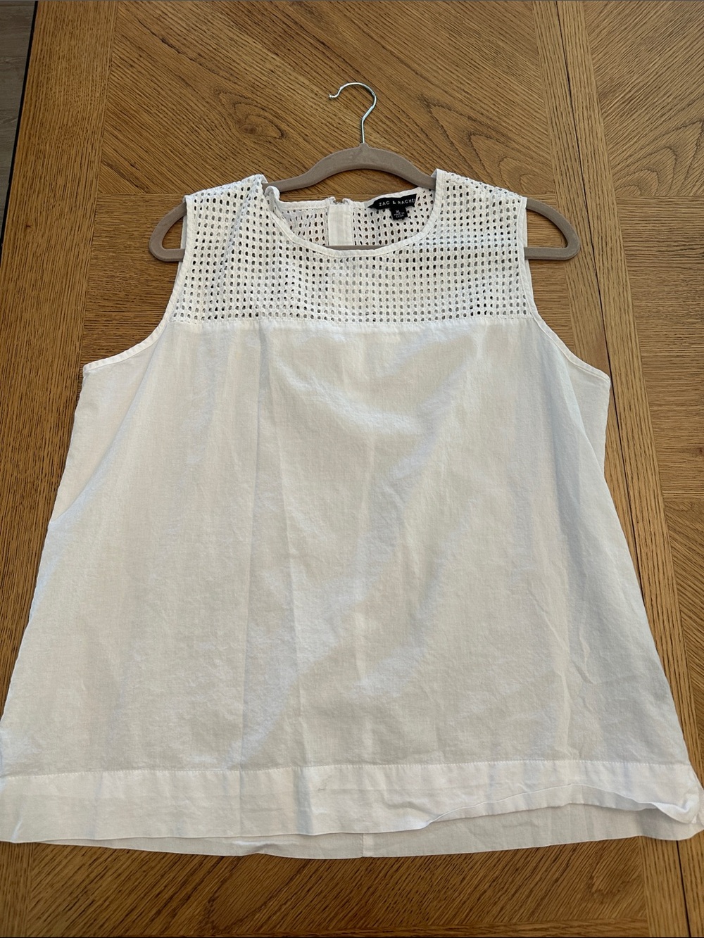 White Sleeveless Crochet Yoke Tank Top - Women